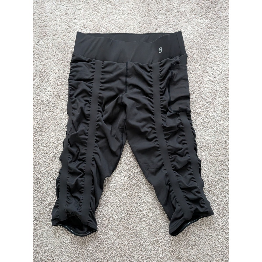 Skinnify Ruched Resistance Band Capri Leggings Women's XXL 2XL Black Compression